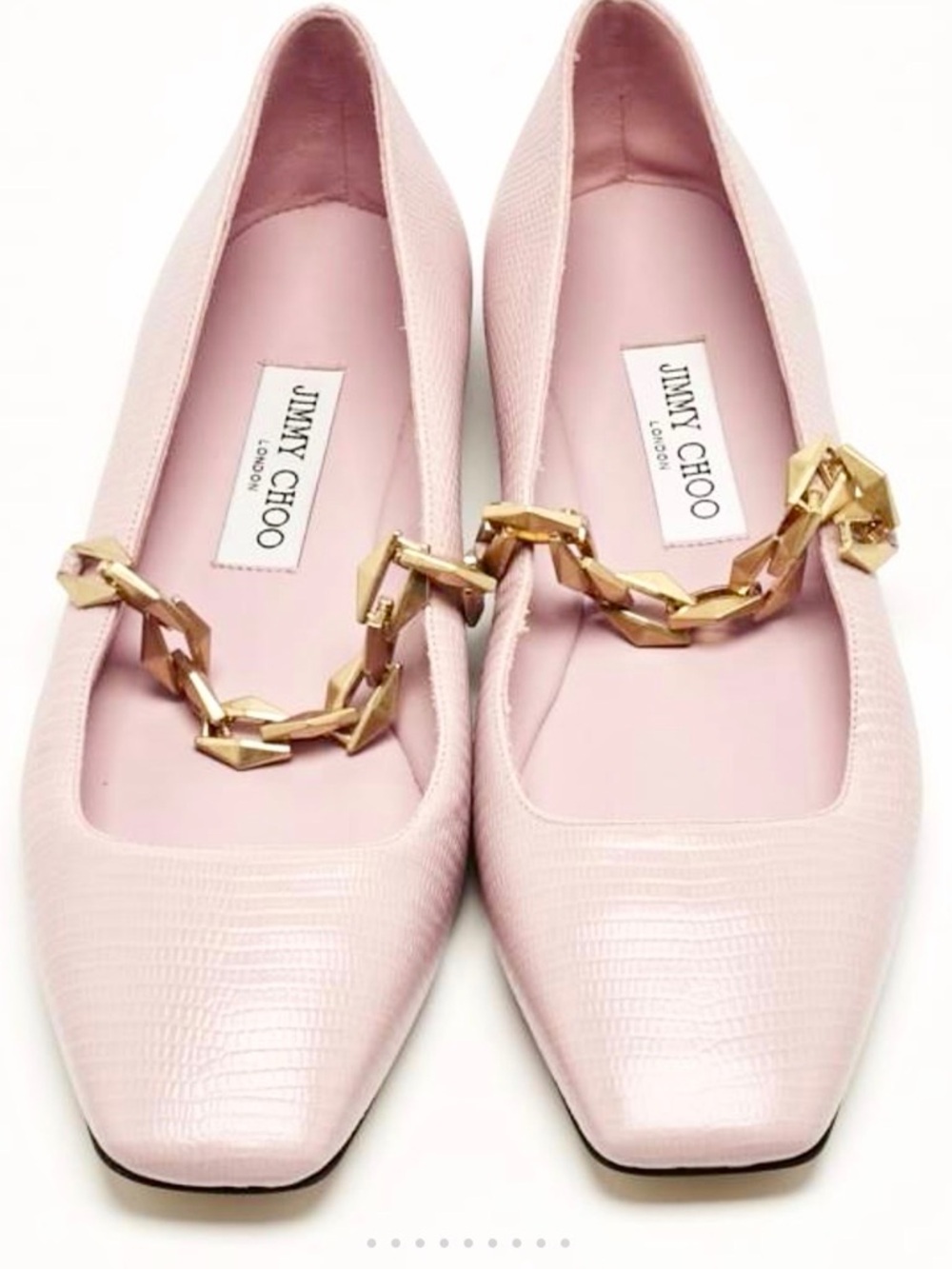 Jimmy Choo Pink Lizard Embossed Leather Diamond Tilda Ballet Flats Size 41